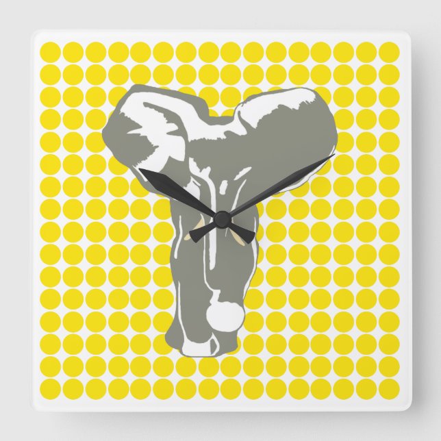 Golden Yellow Safari Dog mit Pop Art Elefant Quadratische Wanduhr (Vorderseite)