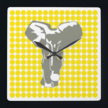 Golden Yellow Safari Dog mit Pop Art Elefant Quadratische Wanduhr<br><div class="desc">Mod polka dot pattern in Emporio Moffas "Safari" Farbpalette mit Pop Art Elephant Design auf der Vorderseite und schlichten Punkten auf der Rückseite.</div>