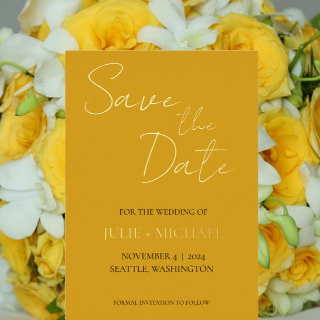 Golden Yellow Simple Style Wedding Save the Date Folieneinladung (In Situ Wedding)