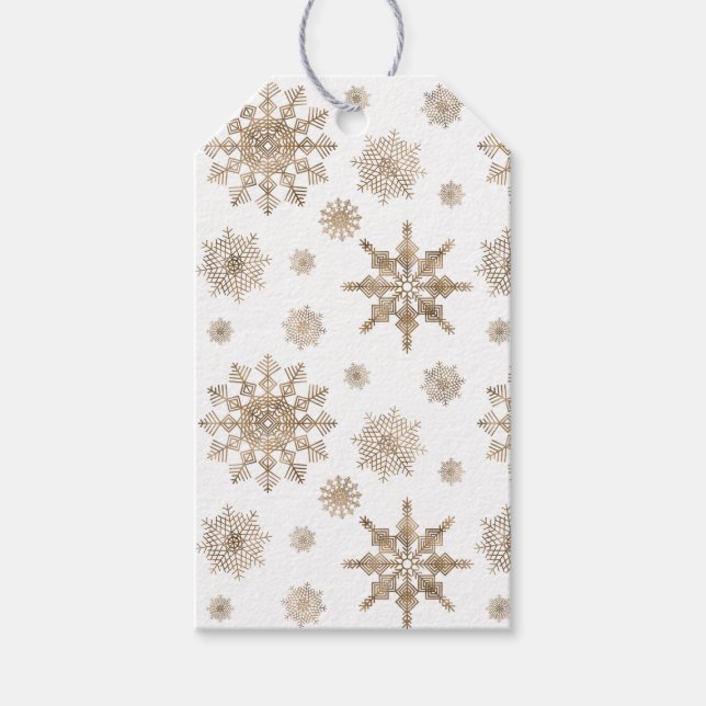 Golden Yellow Snowflakes Pattern & Custom Text Gif Geschenkanhänger (Vorderseite)