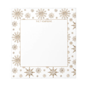 Golden Yellow Snowflakes Pattern & Custom Text Notizblock