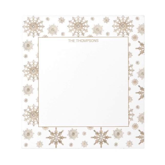 Golden Yellow Snowflakes Pattern & Custom Text Notizblock (Vorderseite)