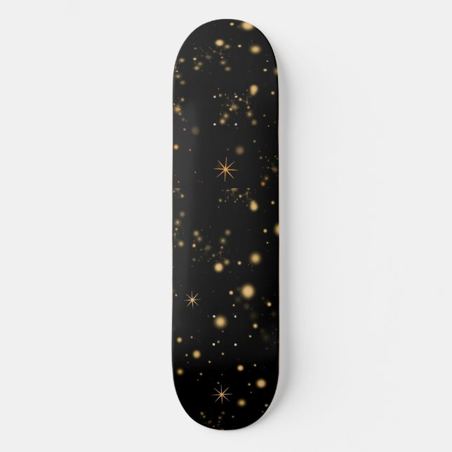 Golden Yellow Stars Black Night Sky Skateboard (Vorderseite)
