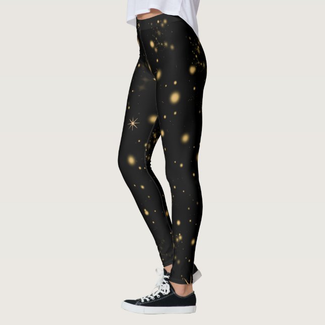 Golden Yellow Stars Schwarze Nacht Leggings (Links)