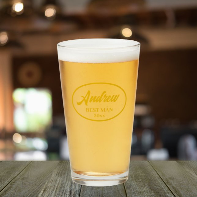 Golden Yellow Stylized Name Wedding Best Man Glas (In Situ)
