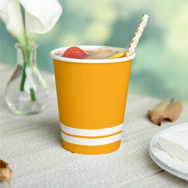Golden Yellow Twin White Bottom Racing Streifen Pappbecher (In Situ)
