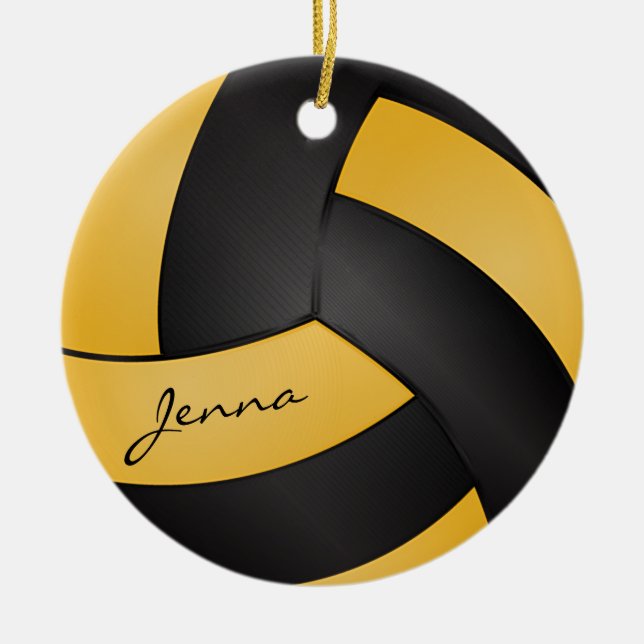 Golden Yellow und Black Personalize Volleyball 🏐 Keramik Ornament (Vorne)