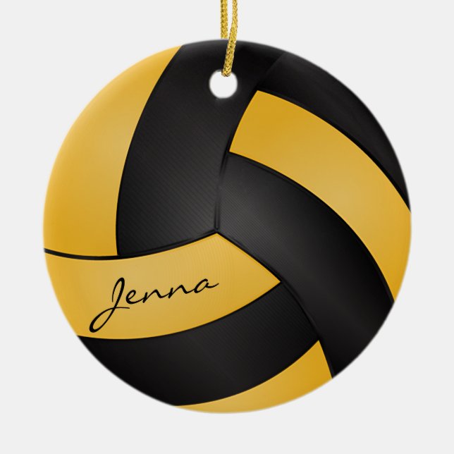 Golden Yellow und Black Volleyball | DIY Name Keramik Ornament (Vorne)