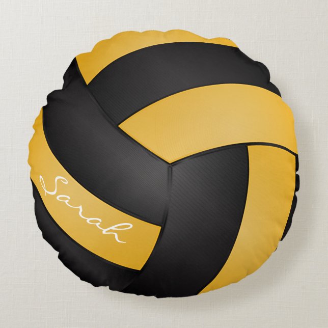 Golden Yellow und Black Volleyball | Personalisier Rundes Kissen (Vorderseite)