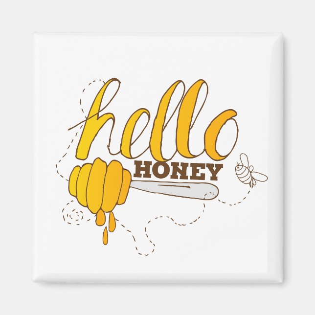 Golden Yellow und Brown Hello Honey Magnet (Vorne)