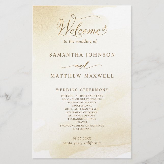 Golden Yellow Wash, Calligrafy Wedding Program (Vorderseite)