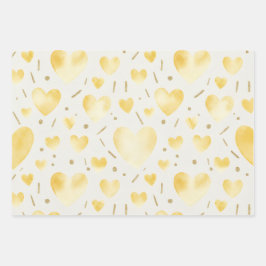 Golden Yellow Watercolor & Glitter Hearts Geschenkpapier Set