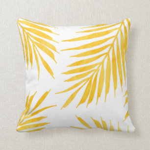 Golden Yellow Watercolor Palm Fronds Kissen