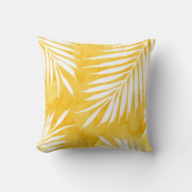 Golden Yellow Watercolor Palm Fronds Silhouette Kissen (Vorderseite)