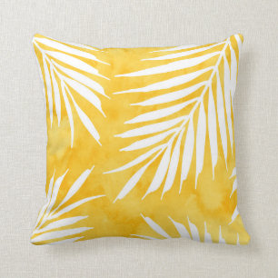 Golden Yellow Watercolor Palm Fronds Silhouette Kissen