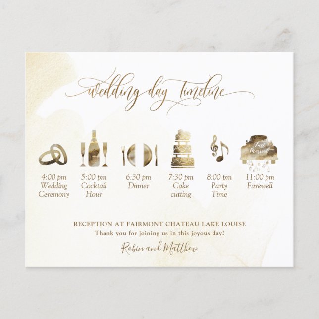 Golden Yellow Wedding Program und Timeline (Vorderseite)