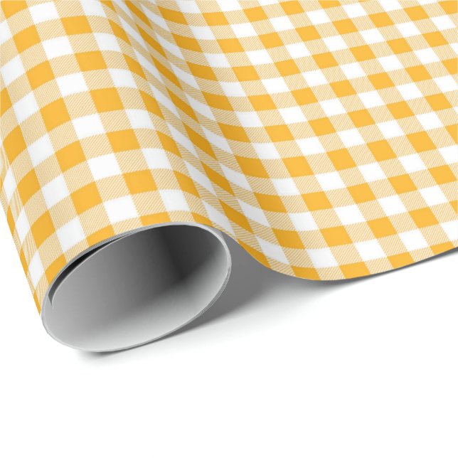 Golden Yellow | White Gingham Wrapping Paper Geschenkpapier (Rolleneckpunkt)