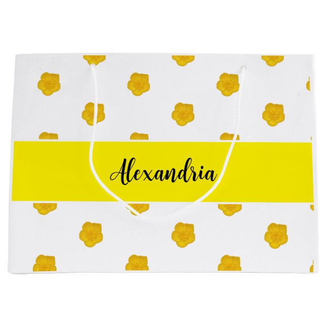 Golden Yellow Wildflower  Monogram Name Gift Bag Große Geschenktüte (Vorderseite)