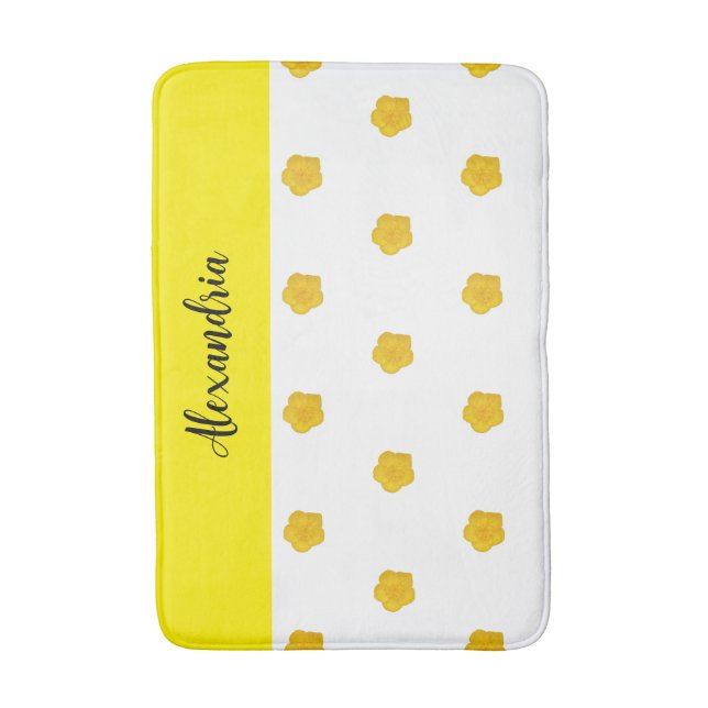 Golden Yellow Wildflower Photo Name Monogram  Badematte (Vorderseite Vertikal)