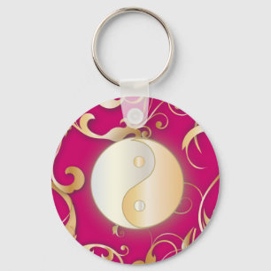 Golden Yin & Yang mit Rollen Schlüsselanhänger