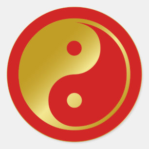 Golden Yin Yang Runder Aufkleber