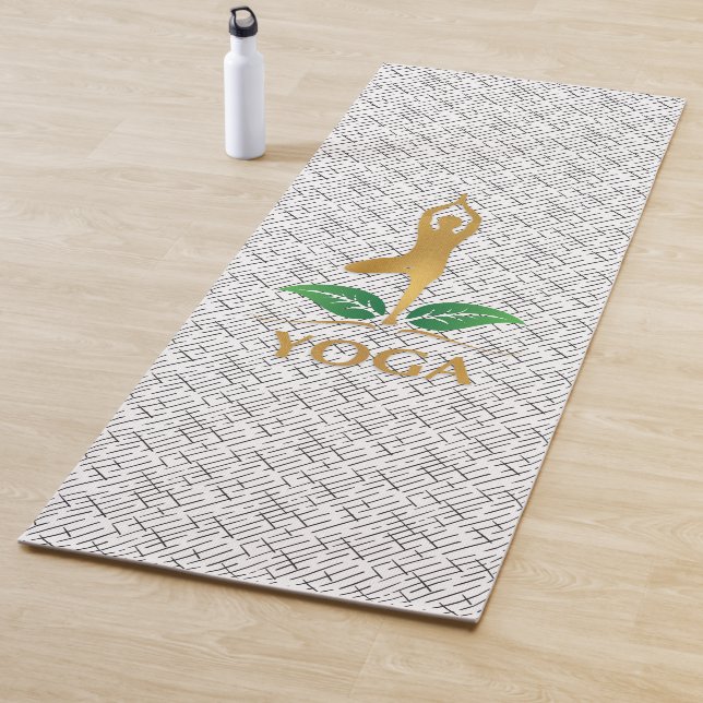 Golden YOGA Text and Silhouette on Black Pattern Yogamatte (Beispiel)