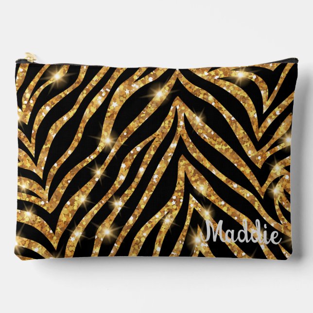 Golden Zebra Glittery Pattern Zubehörtasche (Vorderseite)