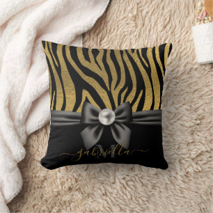 Golden Zebra Print and Bow Kissen