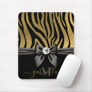 Golden Zebra Print and Bow Mousepad