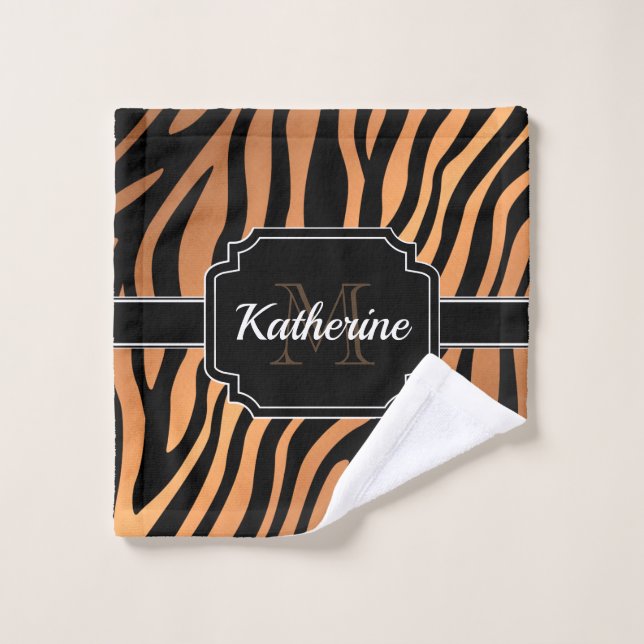 Golden Zebra Print Badhandtuch Set (Waschlappen)