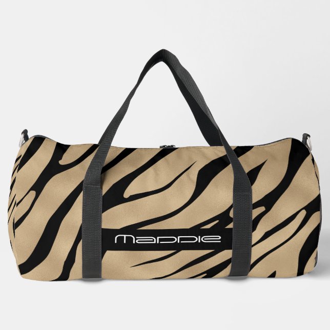 Golden Zebra Stripes Muster Duffle Bag (Vorderseite)