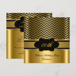 Golden Zickzack Black Strip Geburtstagsparty Einladung