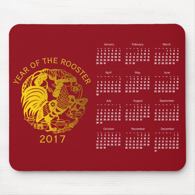 Golden Zodiac 2017 Rooster Year Calendar Mousepad (Vorne)