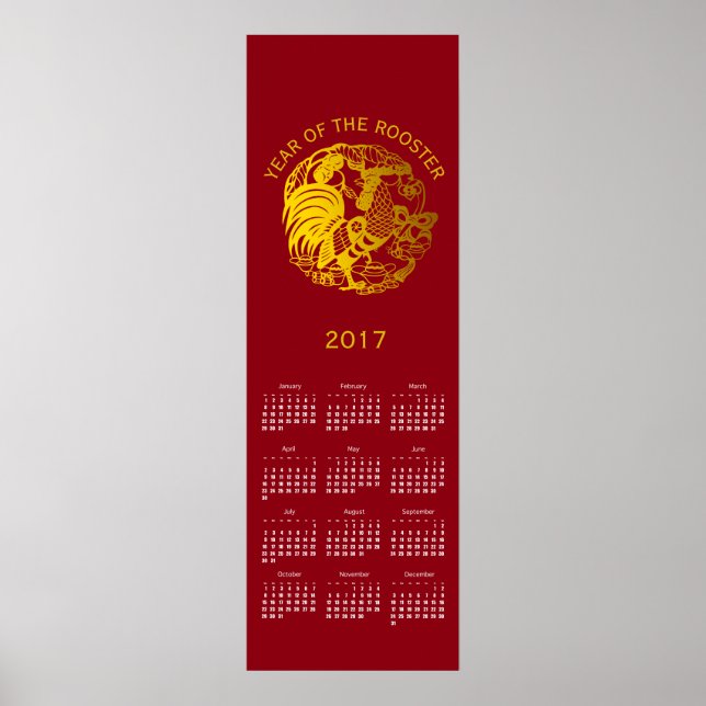 Golden Zodiac 2017 Rooster Year Calendar Poster (Vorne)