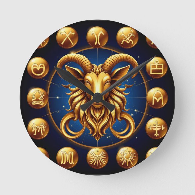 Golden Zodiac Capricorn Design Runde Wanduhr (Vorderseite)