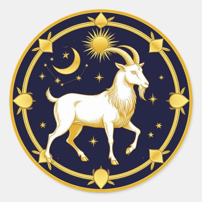 Golden Zodiac Capricorn Design Runder Aufkleber (Vorderseite)