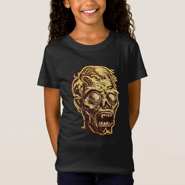 Golden Zombie Stickerei Abzeichen Kunst, Dichtung  T-Shirt (Vorderseite)