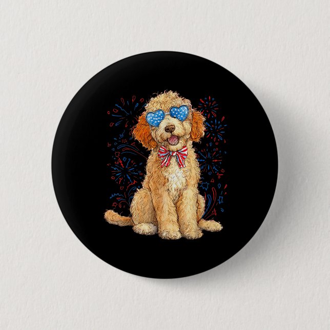 Goldendoodle 4. Juli Patriotischer Golden Doodle D Button (Vorderseite)