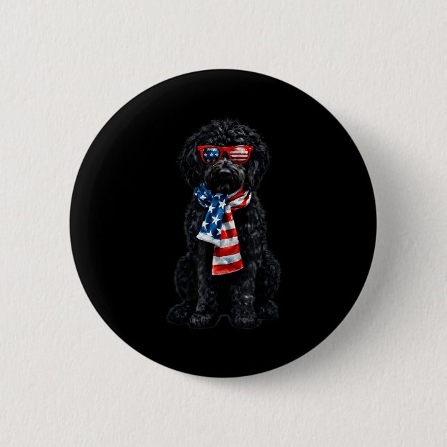 Goldendoodle 4. Juli patriotischer schwarzer golde Button (Vorderseite)