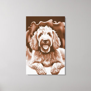 Goldendoodle Art "Happy Dog" Warme neutrale Farben Leinwanddruck