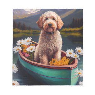 Goldendoodle auf dem Paddle: Ein Landschaftliches  Notizblock