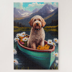 Goldendoodle auf dem Paddle: Ein Landschaftliches  Puzzle