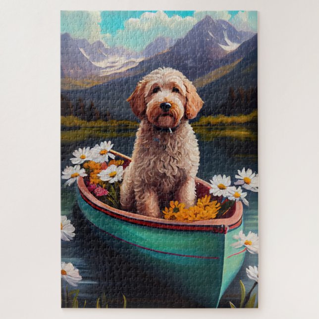 Goldendoodle auf dem Paddle: Ein Landschaftliches  Puzzle (Vertikal)