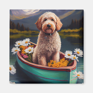 Goldendoodle auf einem Paddel: Ein landschaftliche Magnet