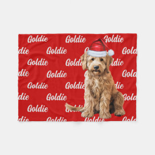 Goldendoodle auf Red mit Name Christmas Dog Fleecedecke