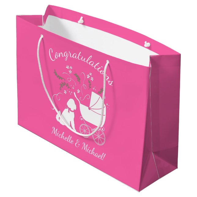 Goldendoodle Babydusche Rosa Große Geschenktüte (Rückseite Schrägansicht)