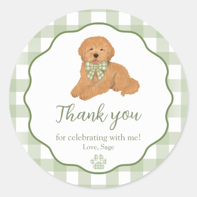 Goldendoodle Birthday Party Favor Thank You Runder Aufkleber (Vorderseite)