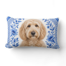 Goldendoodle Blau-weiße Blumen-Kissenrolle 