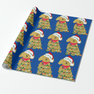 Goldendoodle Blaue Weihnachtslichter Geschenkpapier