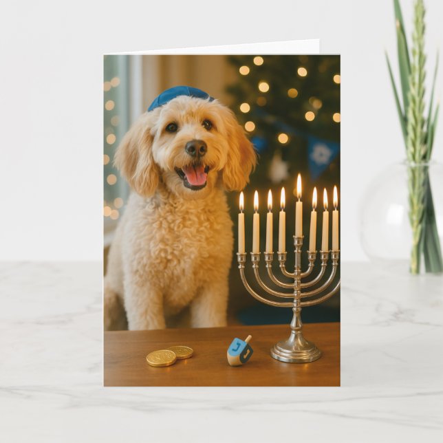 Goldendoodle Chanukka-Karte Karte (Vorderseite)